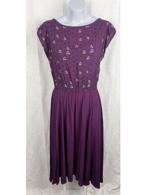 Tonle purple vintage style midi dress geometric print lightweight retro everyday